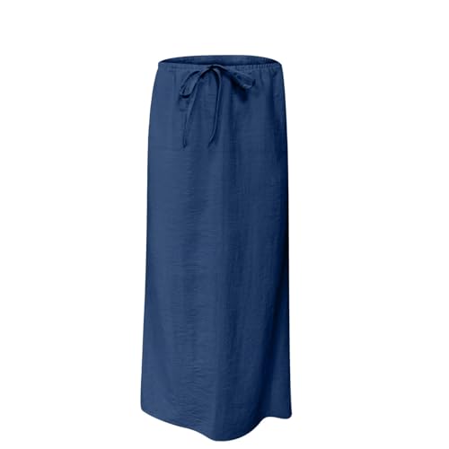 Cotton Linen Maxi Skirts for Women Cute Drawstring Elastic Waist Dress 2025 Summer Vacation Boho Long Flowy Skirts3