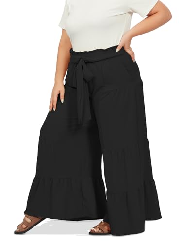 Moon Wood Plus Size Wide Leg Pants Woman High Waisted Palazzo Flowy Pants with Pockets Trendy Casual Summer Pants2