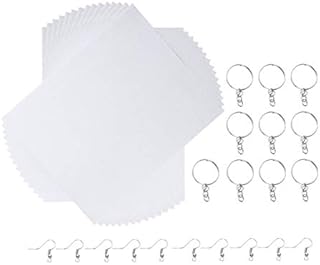 SUPVOX 35 Pieces Heat Shrink Plastic Sheet Kit Include 15 Sheets Shrinky Art Paper with 10PCS Ear Hooks and 10PCS Keychain for Kids Creative Craft