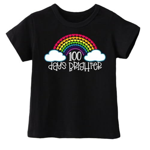 Image of Kids Little Boys Girls 100 Days of School Shirt Short Sleeve Funny Graphic Letters Print Celebration Top
