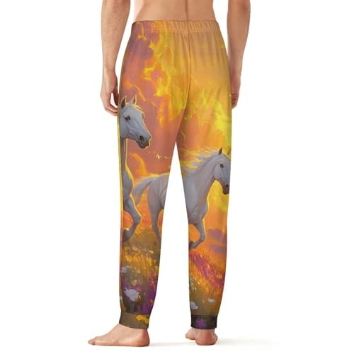 Horses Running Flower Field Sunrise Men's Pajama Pants Lounge Pant Sleepwear PJ Bottoms2
