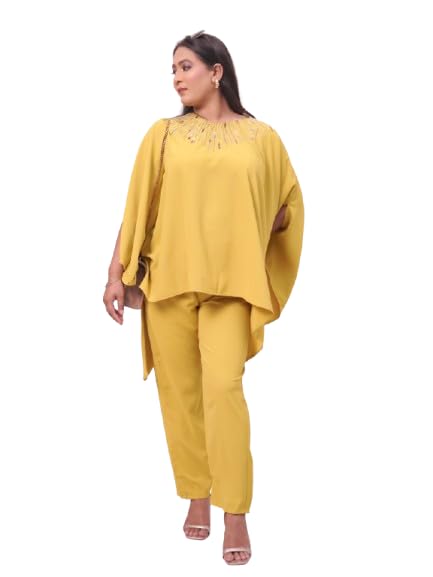 Kaftan Style Sequence Work Cord Set in Olive – Elegant Flowing Co-ord with Sequin Detailing – Perfect for Festive, Party-image-12