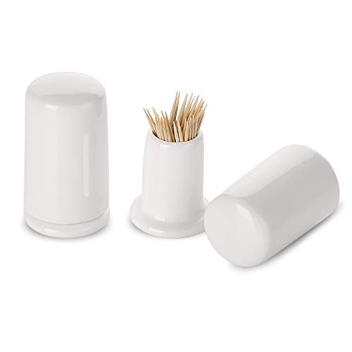 ONTUBE Ceramic Toothpick Holder with Lid,Toothpick Dispenser Porcelain Cocktail Stick Box and Easy