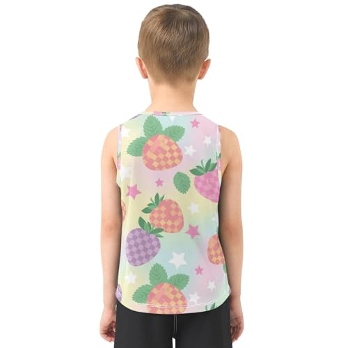 J JOYSAY Strawberry Checkered Stars Boys Tank Top Sleeveless Muscle Shirts Quick Dry Active Sport Workout Kids T-Shirts 3-15T3