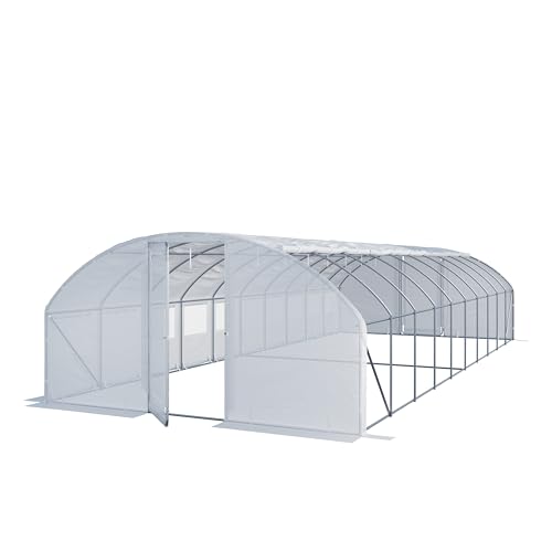 Serre Tunnel Premium TOOLPORT 4x10m avec Porte pivotante, bâche PE 180 g/m² Blanc Transparent