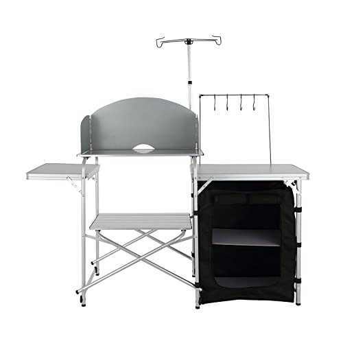 Vevor Camping Kitchen, Folding Outdoor Table With Storage Carrying Bag, Aluminum Cook Station 1 Cupboard & Detachable Windscreen Quick Set-Up For Picnics, Bbq, Rv Traveling, 1 Cupboard, Black #TOP7