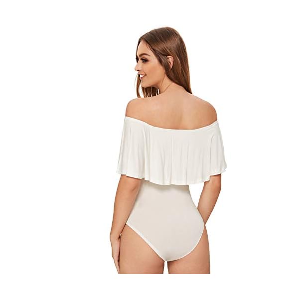 Verdusa-Womens-Off-The-Shoulder-Short-Sleeve-Ruffle-Bodysuit Verdusa Women's Ruffle Off Shoulder Short Sleeve Bodysuit White M