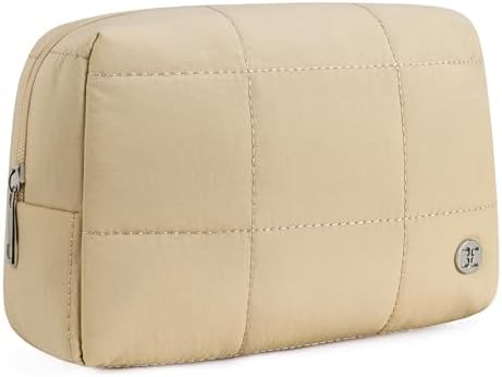 Telena Puffer Makeup Bags for Women, Nylon Puffy Padded Make Up Bags for Women Makeup Organizer Case, Wide-open Makeup Pouch Travel Essentials