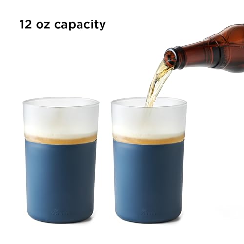 Image of Rabbit Freezable Beer Glass Set of 2 with Cooling Gel Packs and Silicone Sleeves - Slate, Insulated Freezer Beer Glasses That Keep Beer Cold for Hours