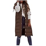 Generisch Chaleco acolchado para mujer, entallado, largo, sin mangas, chaqueta cálida, chaleco de entretiempo, chaleco de plumón, con cremallera, chaleco largo con capucha, con bolsillos, monocolor