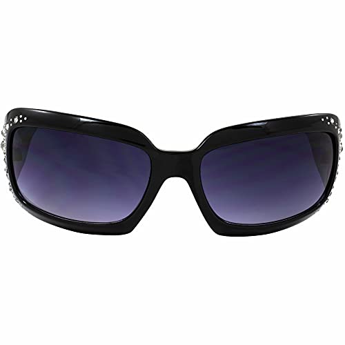 Rodeo Queen Gloss Black Western Motorcycle Sunglasses for Women with Bling Rhinestones Smoke Gradient Lenses2