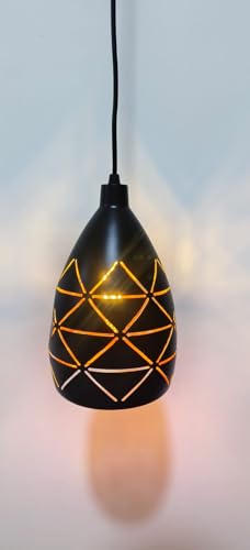Image of Modern Black Hanging Pendant Light with Geometric Cut Design, Warm Glow Decorative Ceiling Lamp for Living Room, Bedroom, Dining Area, Cafe & Home Decor (H-L 1501)
