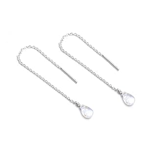 GemInspire Natural Moonstone Pear Threader Earring, Gemstone Earring For Women, Handmade 925 Sterling Silver Jewelry (Moonstone Pear)