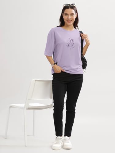 Image of HELLCAT Beige Printed Loose Fit Crew-Neck Crop T-Shirt for Women
