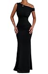 Belriviere Womens Off The Shoulder Maxi Dress Sleeveless Ruched Fishtail Sexy Bodycon Long Dress for Wedding Guest Party Evening Gown L Black
