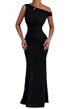 Belriviere Womens Off The Shoulder Maxi Dress Sleeveless Ruched Fishtail Sexy Bodycon Long Dress for Wedding Guest Party Evening Gown L Black