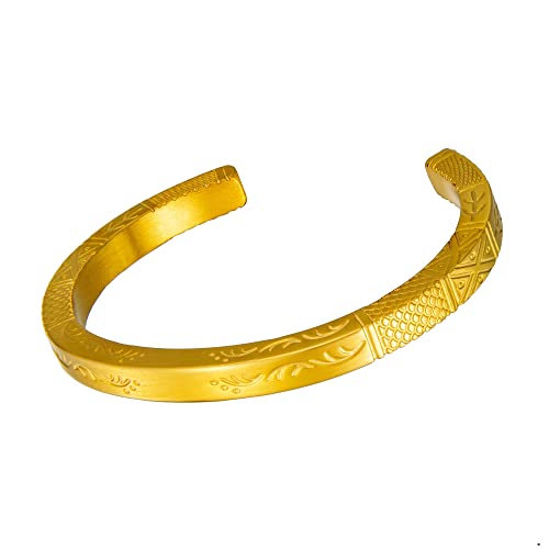 Murtoo Viking Bracelets For Men, Handmade Carved Inspirational Mens Silver And Gold Bracelets (Gold, 8 Inch) #TOP15