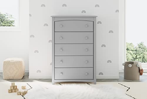 Image of Storkcraft Kenton 5 Drawer Dresser (Pebble Gray) - GREENGUARD Gold Certified, Dresser for Kids Bedroom, Includes Safety-Focused Interlocking Drawer System