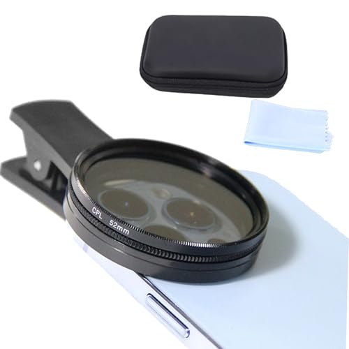 Biglumin Clip de Lente - Filtro CPL 52 mm Universal, Filtro polarizador, Accesorio de Lente de teléfono Celular Polarizador de Lente de cámara de teléfono Celular CPL para teléfonos Inteligentes.