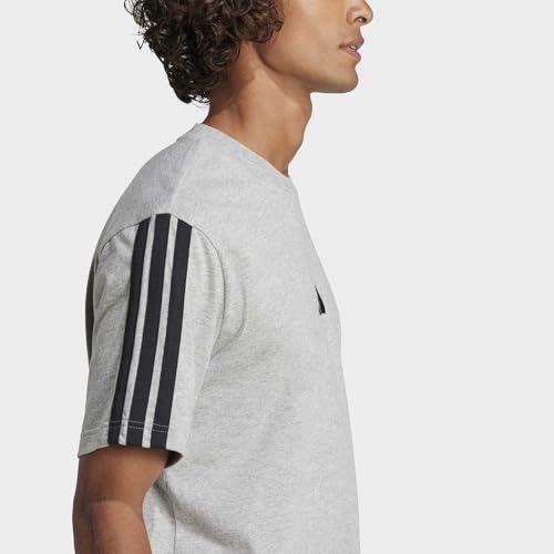 adidas Uomo Essentials Three Stripes Single Jersey tee, Medium Grey Heather/Black, M