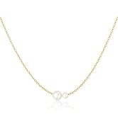 Robaice Dainty Gold Pearl Necklace, Pearl Drop Necklace, Pearl Pendant Necklaces for Women, Singl...