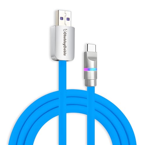 Image of chubbycable Neon Chubby - Fast Charge Cable with Smart Light RGB Color Gradual Light Up LED USB Charging Cable, Blue, USB-A to Type-C, 9.8 FT