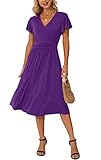 GRECERELLE Women Summer Casual Short Sleeve Dresses, Empire Waist Dress with Pockets(X-Large, Purple)