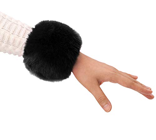 Simplicity Ladies Winter Faux Fur Wrist Warmer Cuff Wristband, Black - Thumbnail 2