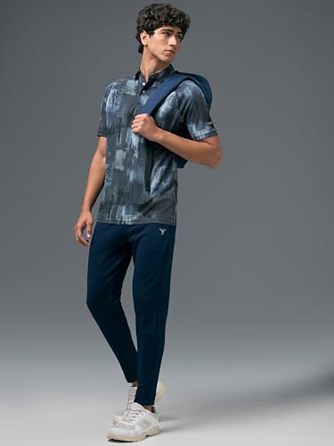 Image of TECHNOSPORT Mens Slim Fit All Over Print Half Sleeve Polo T-Shirt with UPF50+, Quick Dry for Regular Use