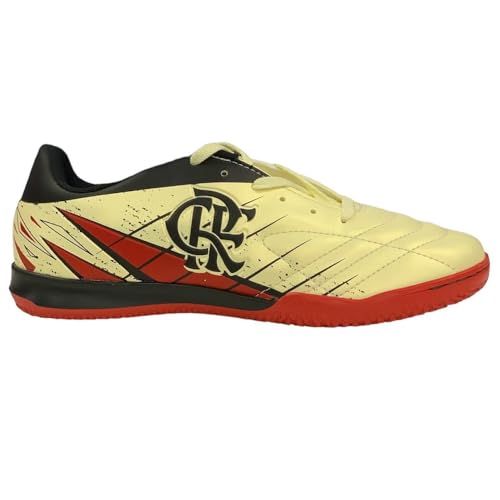 Chuteira Flamengo Oxn Avanti 3 Futsal Adulto Pro PVC 2 - Bege/Vermelho/Preto