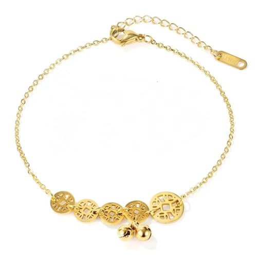 Cadenas para pies de acero de titanio que no se desvanecen con monedas de oro de lujo