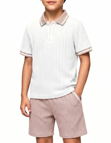 Image of Arshiner Boys 2 Piece Outfits Button Polo Shirt & Elastic Shorts 4-13 Years
