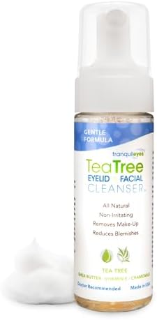 EYEECO Gentle Tea Tree Oil Eyelid & Facial Cleanser, 1.6 oz | Non-Irritating Foaming Eyelid Cleanser & Face Wash with Tea Tree, Chamomile & Shea Butter