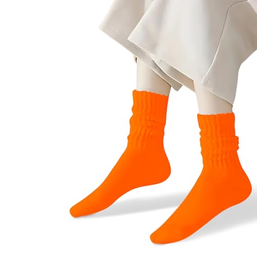 Image of COUVER Womens Scrunched Slouch Socks Soft Cotton Breathable Retro Crew or Knee High, Multiple Colors