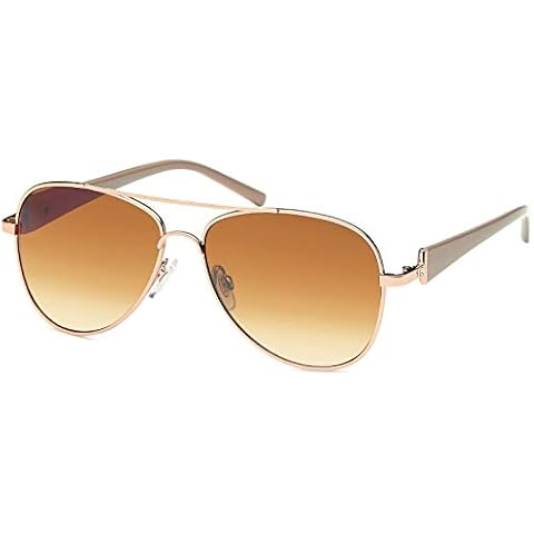 styleBREAKER Ladies Pilots Sunglasses with tinted lenses, Glasses with lacquered temples and rhinestone 09020053, Colour:Gold-Brown Frame / Brown Gradient Glass Cover