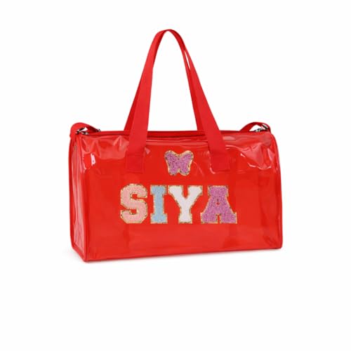 Image of AICA Personalized Name Embroidered Letters & Patch Duffle Bag for Kids Boys & Girls Age 1-18 Years Age Group (Red) | Gift for Boys Girls Kids
