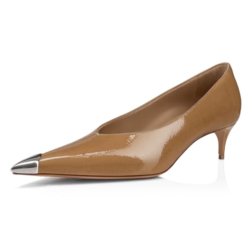 Maiyang Women Pointed Cap Toe Slip on Pumps Comfortable Low Kitten Heels Business Event Prom Dressy Shoes Size 4-16 US