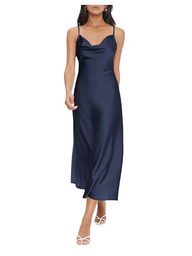 Image of Floerns Women's Spaghetti Strap Cowl Neck Long Slip Satin Silk Midi Dress