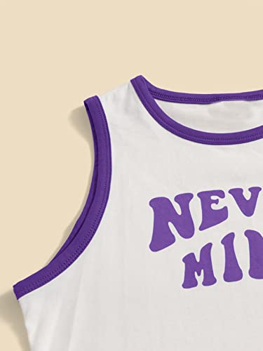 Image of SHENHE Girl's Letter Print Cropped Tank Top Sleeveless Contrast Binding Crop Tops
