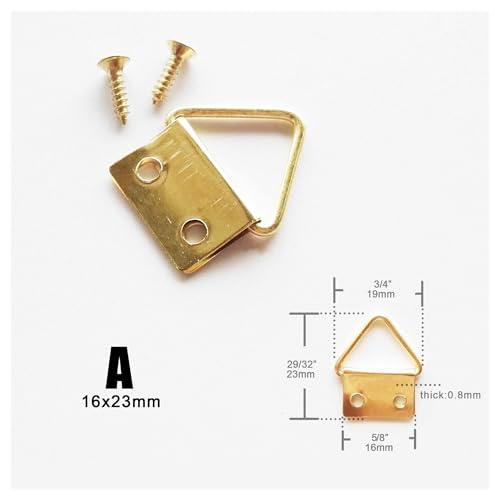 Image of CHATROOM 50pcs Golden Triangle D-Ring Photo Picture Frame Hanger Hang Oil Painting Mirror Art Work Hooks Double 2 Holes with Screws(A 16x23mm)