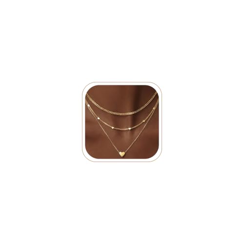 14K Gold Plated Layered Heart Necklace Set for...