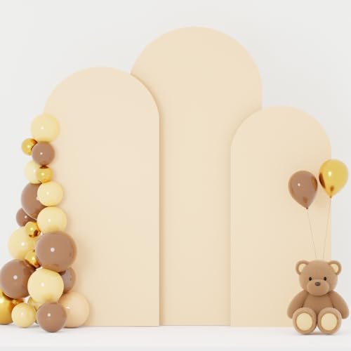 Image of FOTSHARER Spandex Arch Backdrop Cover Set of 3 Beige Wedding Arch Cover 4FT 5FT 6FT Arch Covers for Balloon Frame Stand 2-Sided Arches Backdrop Stretchy Covers for Wedding Banquet Party Banquet Decor