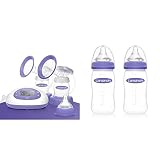Lansinoh 2in1 Elektrische Milchpumpe - beleuchtetes LCD-Display - ein- oder beitseitiges Abpumpen & Babyflasche mit NaturalWave Sauger Gr. M, 2 x 240 ml, Doppelpack