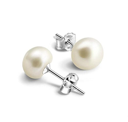 Infinite U Plata Esterlina 925 Agua dulce 8-9mm Perla Mujeres pendientes aretes Blanco -oferta especial
