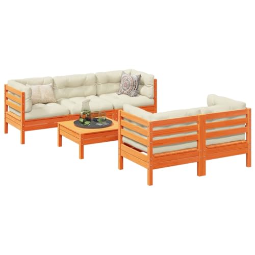 Vetnasa Set de sofás jardín 6 pzas con Cojines Madera Pino marrón Cera Mobiliario, Muebles de jardín, Conjuntos de jardín Marrón 63,54 KG