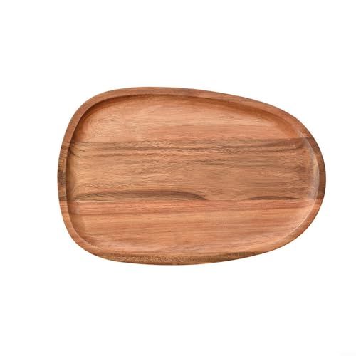 HEBEOT Bandeja de madera hecha a mano de madera de acacia maciza, ovalada, irregular, bandeja ovalada para servir café, bebidas, plato de té, postre (30.5 x 20)