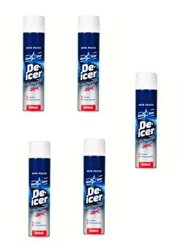 Blue Star Car De-Icer 600 ml – Quick Frost & Ice Remover, Effective in -20°C Cold, Pack of 5, Winter Windshield & Window Spray