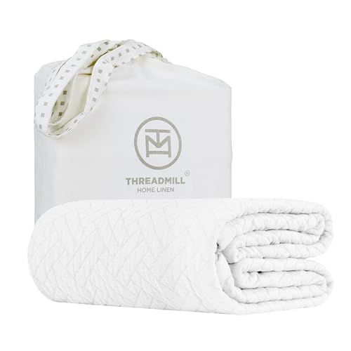 Threadmill Luxury Cotton Blankets for Twin Size Bed | All-Season 100% Cotton Twin Blanket for Bed | Criss Cross Jacquard Lightweight, Soft & Cozy Coverlet, 350GSM, 68 x 90 inches | White