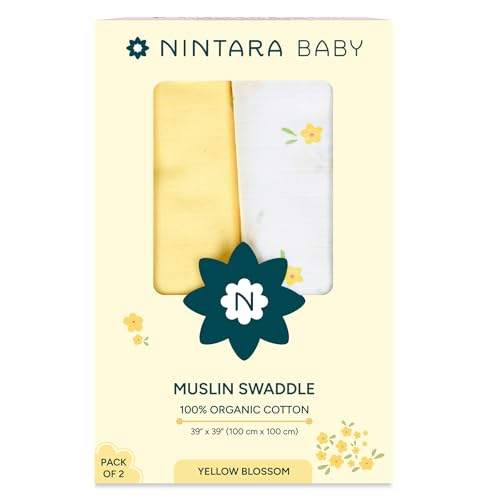 Image of NINTARABABY Swaddles - 100% Organic Muslin Cotton, Pack of 2, 39 inch x 39 inch