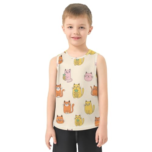 J JOYSAY Cartoon Cat Pineapple Boys Tank Top Sleeveless Muscle Shirts Quick Dry Active Workout Sport Kids T-Shirts 3-15T2